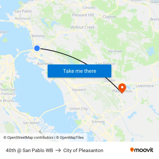 40th @ San Pablo WB to City of Pleasanton map