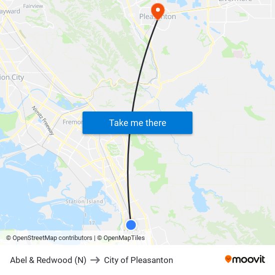 Abel & Redwood (N) to City of Pleasanton map