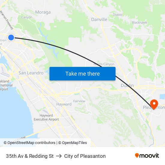 35th Av & Redding St to City of Pleasanton map