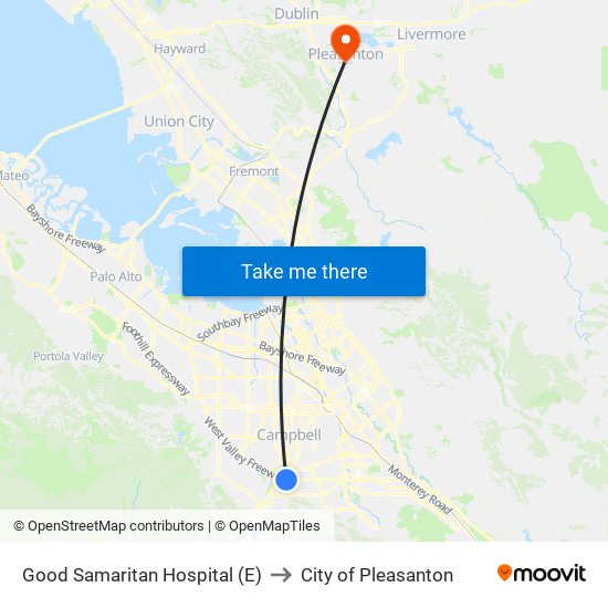 Good Samaritan Hospital (E) to City of Pleasanton map