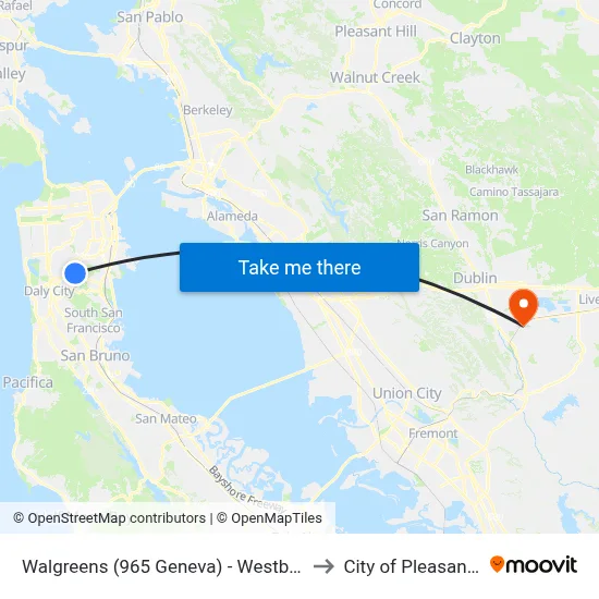 Walgreens (965 Geneva) - Westbound to City of Pleasanton map