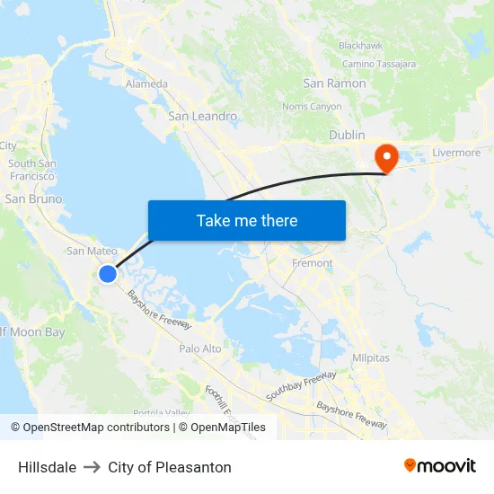Hillsdale to City of Pleasanton map