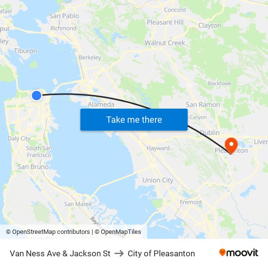 Van Ness Ave & Jackson St to City of Pleasanton map