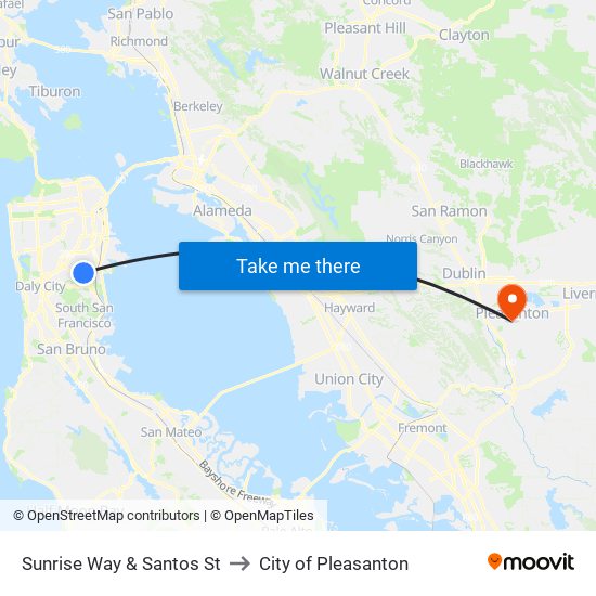 Sunrise Way & Santos St to City of Pleasanton map