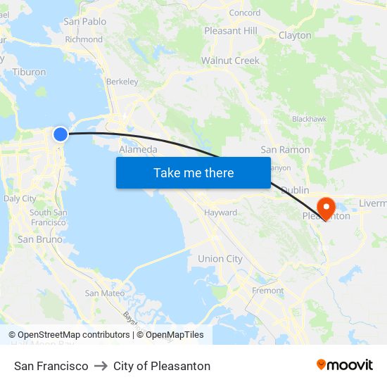 San Francisco to City of Pleasanton map