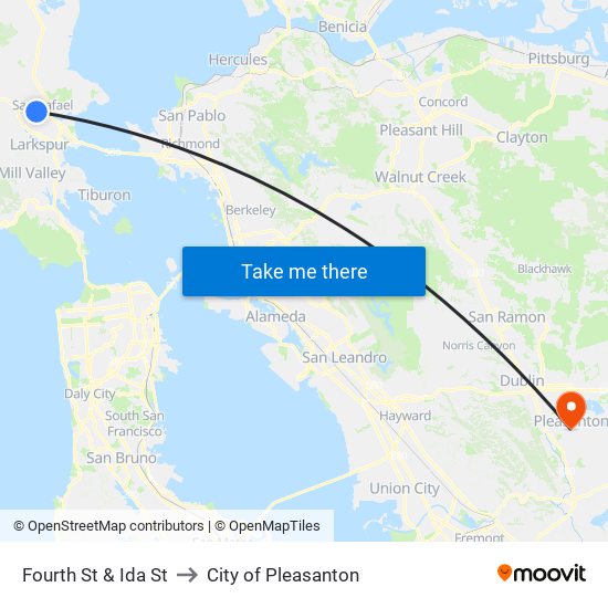 Fourth St & Ida St to City of Pleasanton map