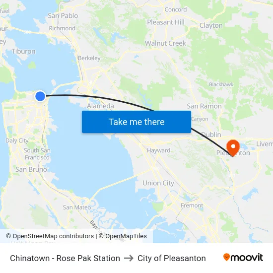 Chinatown - Rose Pak Station to City of Pleasanton map