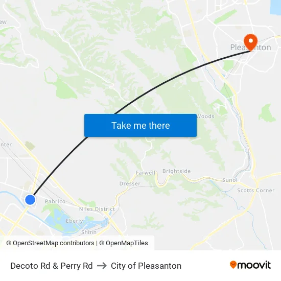 Decoto Rd & Perry Rd to City of Pleasanton map