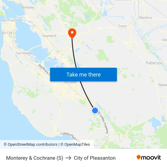 Monterey & Cochrane (S) to City of Pleasanton map