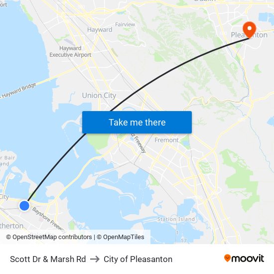 Scott Dr & Marsh Rd to City of Pleasanton map