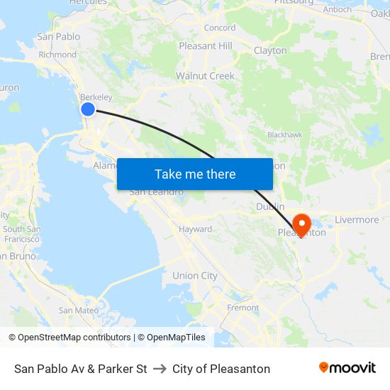 San Pablo Av & Parker St to City of Pleasanton map