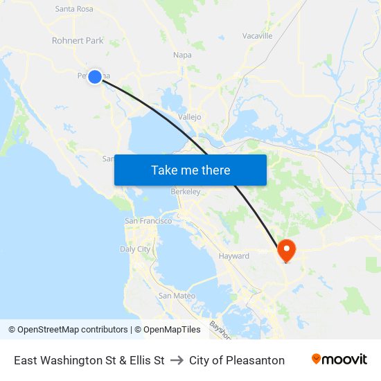 East Washington St & Ellis St to City of Pleasanton map