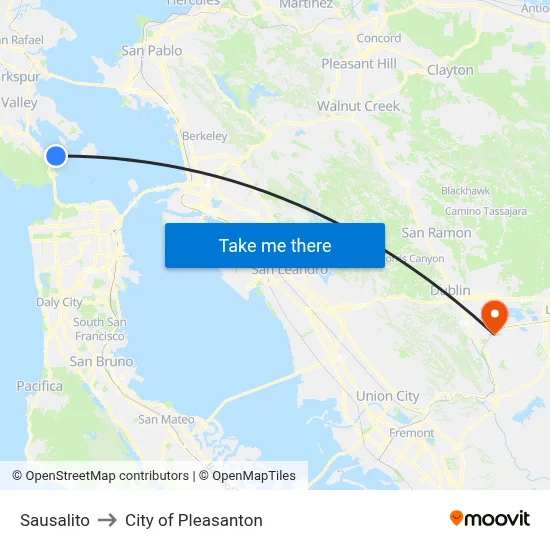 Sausalito to City of Pleasanton map