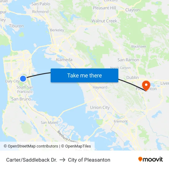 Carter/Saddleback Dr. to City of Pleasanton map