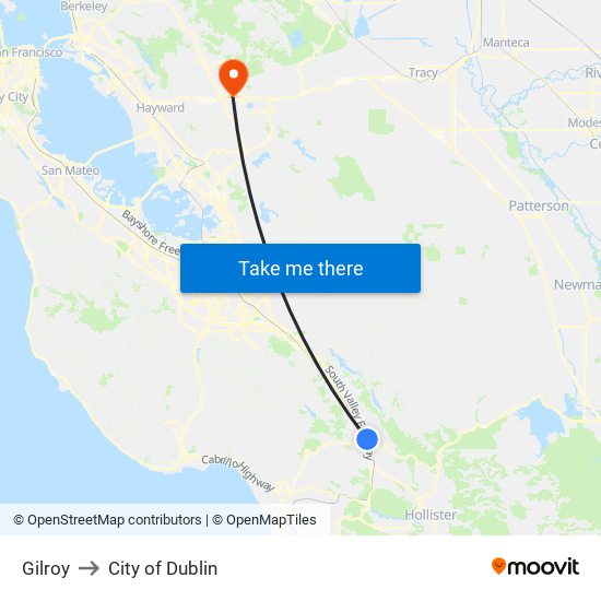 Gilroy to City of Dublin map