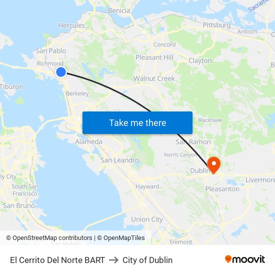 El Cerrito Del Norte BART to City of Dublin map