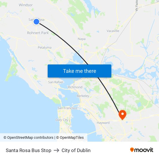 Santa Rosa Bus Stop to City of Dublin map