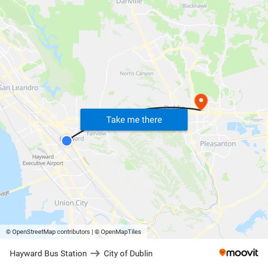 Hayward Bus Station to City of Dublin map