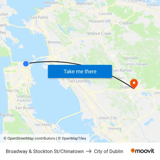 Broadway & Stockton St/Chinatown to City of Dublin map