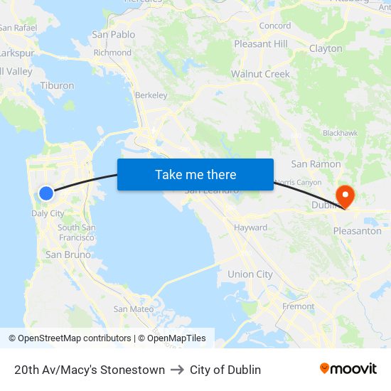 20th Av/Macy's Stonestown to City of Dublin map