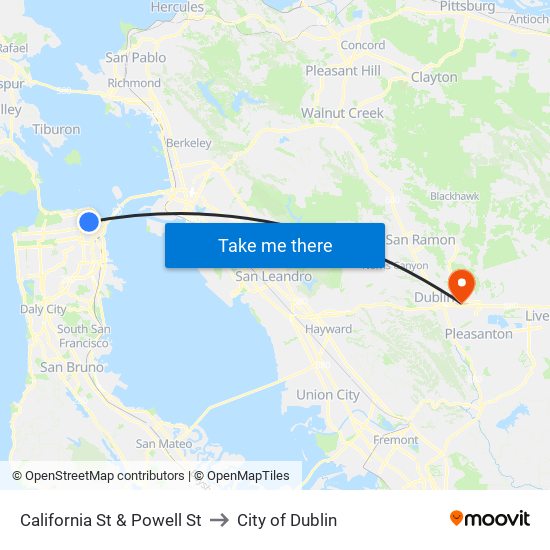 California St & Powell St to City of Dublin map