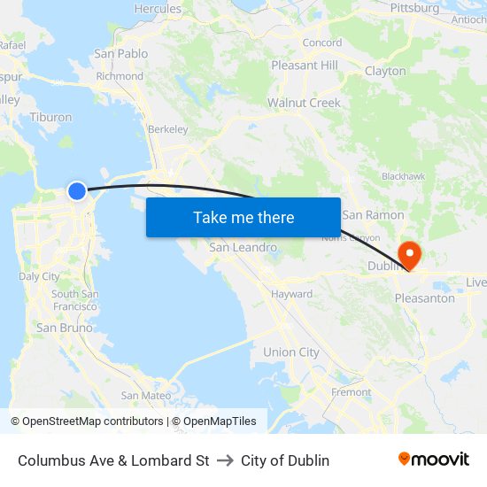 Columbus Ave & Lombard St to City of Dublin map