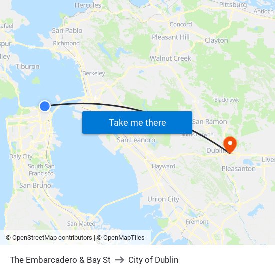 The Embarcadero & Bay St to City of Dublin map