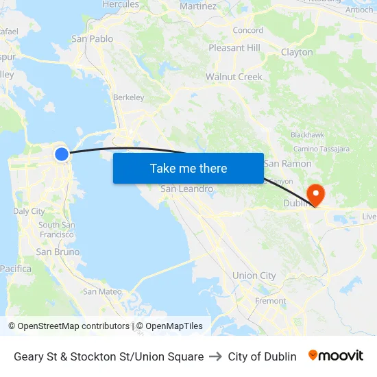 Geary St & Stockton St/Union Square to City of Dublin map
