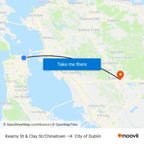 Kearny St & Clay St/Chinatown to City of Dublin map