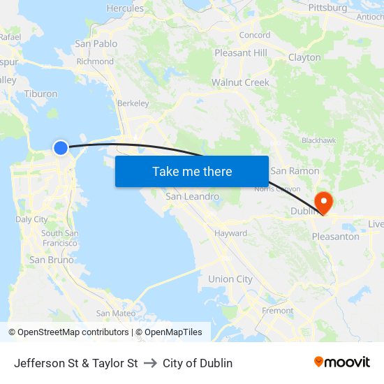 Jefferson St & Taylor St to City of Dublin map