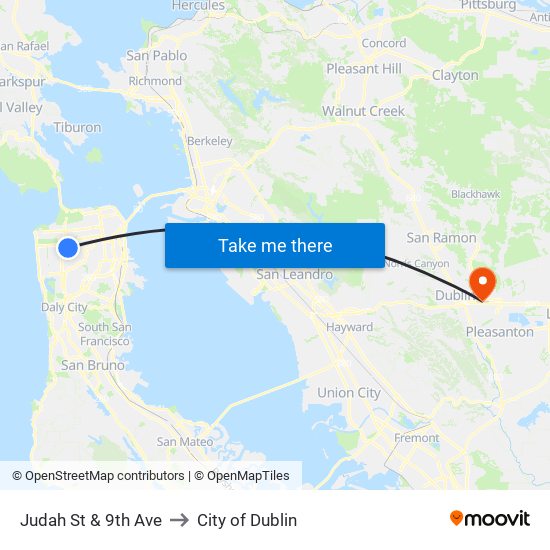 Judah St & 9th Ave to City of Dublin map