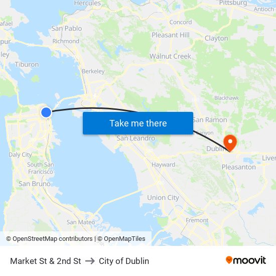 Market St & 2nd St to City of Dublin map