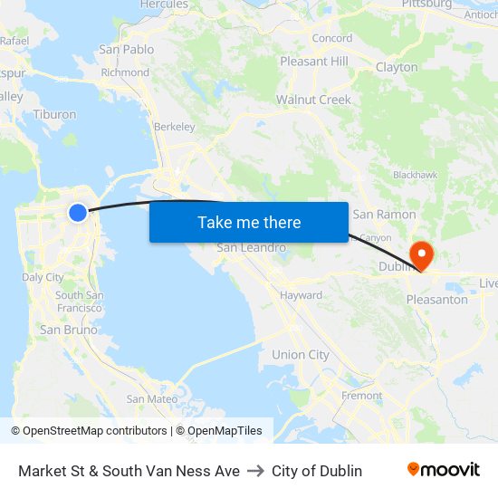 Market St & South Van Ness Ave to City of Dublin map