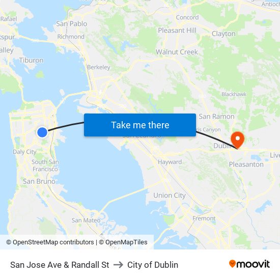 San Jose Ave & Randall St to City of Dublin map