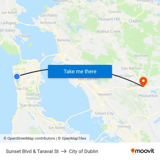 Sunset Blvd & Taraval St to City of Dublin map