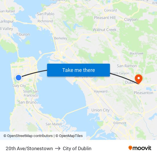 20th Av/Macy's Stonestown to City of Dublin map