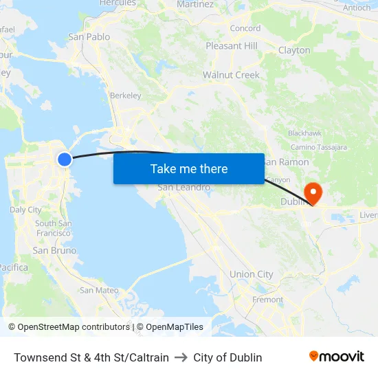 Townsend St & 4th St/Caltrain to City of Dublin map