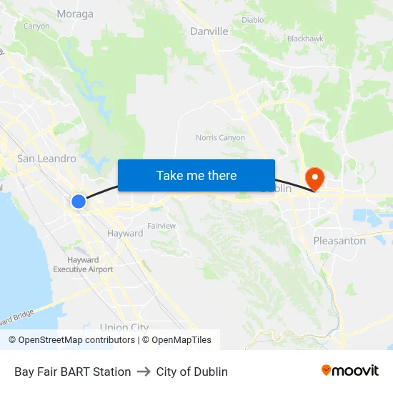 Bay Fair BART Station to City of Dublin map