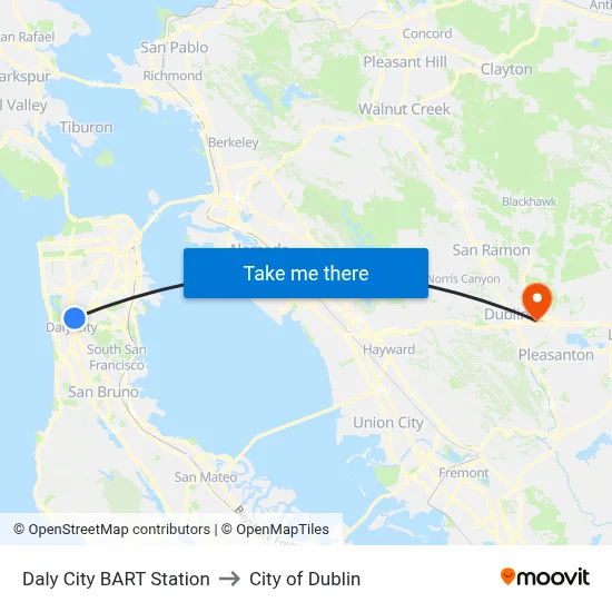 Daly City BART Station to City of Dublin map