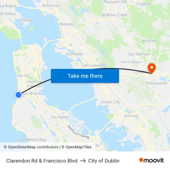 Clarendon Rd & Francisco Blvd to City of Dublin map