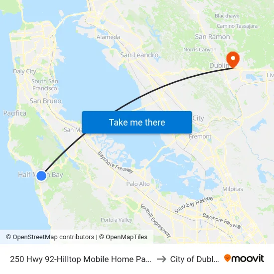 250 Hwy 92-Hilltop Mobile Home Park to City of Dublin map