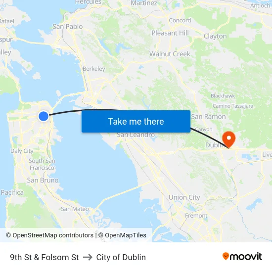 9th St & Folsom St to City of Dublin map