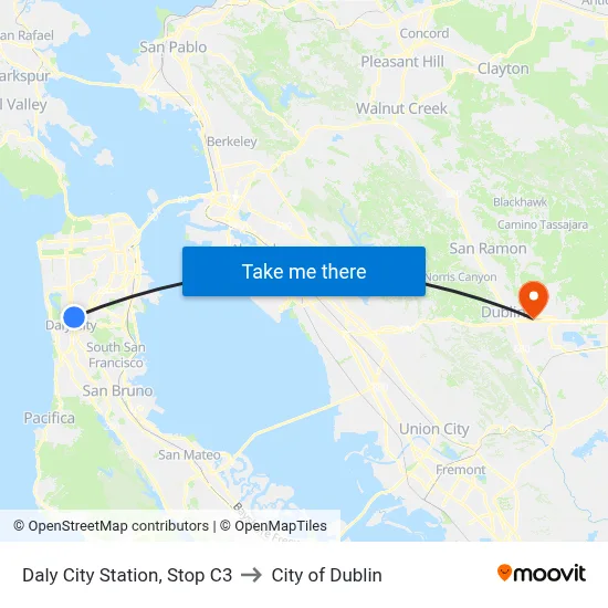 Daly City Station, Stop C3 to City of Dublin map