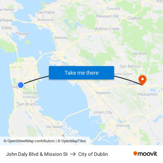 John Daly Blvd & Mission St to City of Dublin map