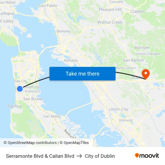 Serramonte Blvd & Callan Blvd to City of Dublin map