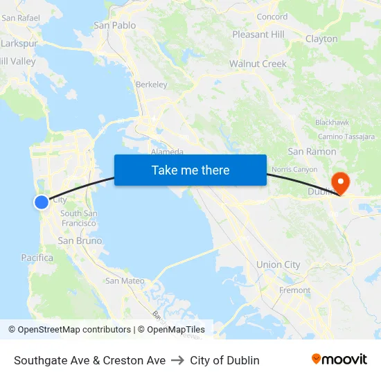 Southgate Ave & Creston Ave to City of Dublin map