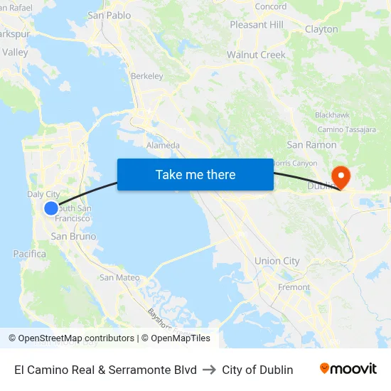 El Camino Real & Serramonte Blvd to City of Dublin map