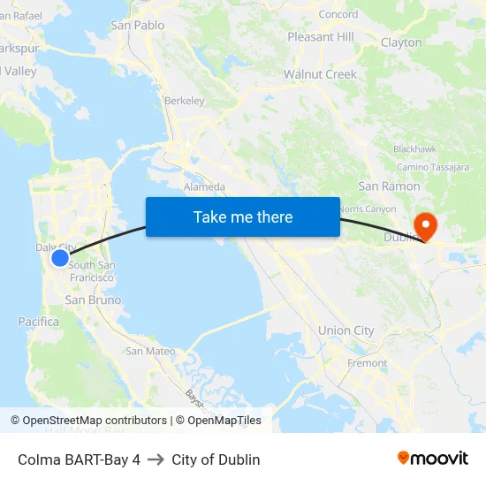 Colma BART-Bay 4 to City of Dublin map