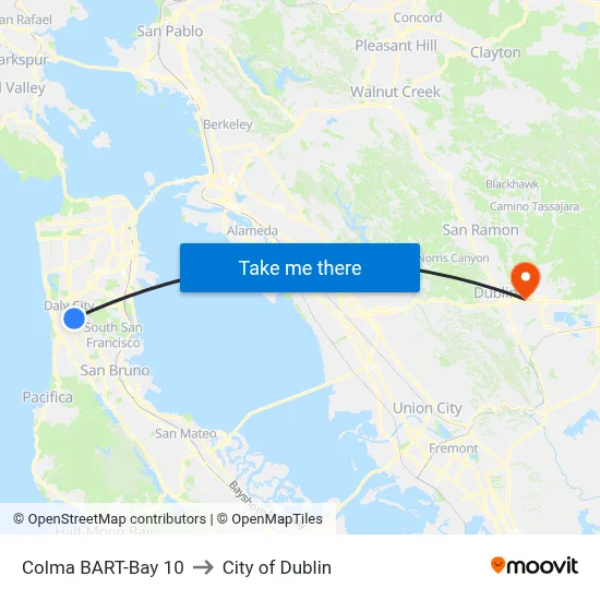 Colma BART-Bay 10 to City of Dublin map