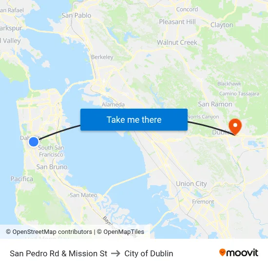 San Pedro Rd & Mission St to City of Dublin map